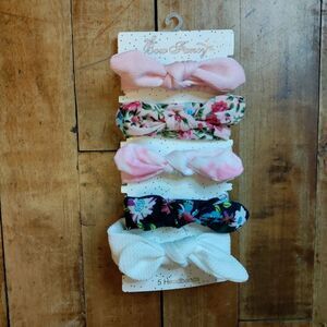 Baby girl headbands knot tie floral white pink bundle 5 holiday Christmas